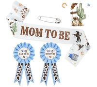Lopeastar Cowboy Baby Shower Decorations Mom to Be Sash Dad to Be Corsage Set, Western A Little Cowboy is on the Way Mommy to Be Sash Baby Shower Sash Set Party Decorations