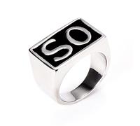 LOPEZ KENT Vintage Mens Stainless Steel SO Ring Band,Black Silver,Size V