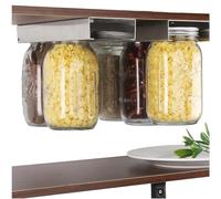 lopeztek Mason Jars Organizer, Canning Rack for 4 8 12 16 24 32 64 oz, Under Cabinet and Pantry Food Storage Hanger Accessories(2Pcs-Wide Mouth-Long)