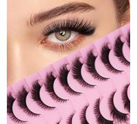 LOPHE 10PCS Cat Eye Lashes False Eyelashes, Thick and Soft Mink Like Cat Eye Eyelashes, Fluffy Fox False Eye Lash, D Curled and Wispy Corner Lashes Set, Extended Angled Look, Reusable(#XX5)