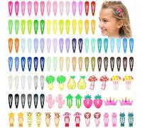 LOPHE 110 Pcs Hair Clips for Girls & Toddlers, Kids Hair Accessories Set with 3D Cartoon Designs, Snap Claw Clips in Assorted Colours + Storage Box for School, Party, Daily Use