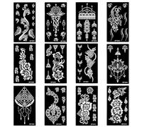LOPHE 12 Pcs Tattoo Stencils for Adults - Reusable Boho Floral Stencil Paper 21x11.5cm | Flower Lace Design for Women Girls | Henna Festival Birthday Bridal Shower Accessory