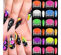 LOPHE 12PCS Neon Pigment Powder for Nails Eyeshadow, Luminous Chrome Nail Powder, Upgrade Fluorescent Neon Rainbow Smoke Nails Glazed Donut Nails Powder for Nail-Art Design Decoration