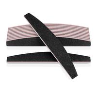 LOPHE 12PCS Professional Nail Files 100/180 Grit Double Sided Washable Emery Boards, Half-Moon Shape Manicure Tools for Natural and Acrylic Nails, Home Salon Use - Black
