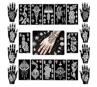 LOPHE 16 Pcs Tattoo Stencils Set for Adults - 4 Pairs Hand Stencils + 12 Large Boho Floral Templates | Reusable Flower Lace Stencil Paper for Women | Henna Festival Bridal Shower