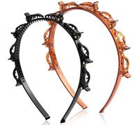 LOPHE 2PCS Clip Headbands Double Bangs Hairstyle Hairpin, Teeth Comb Hair Hoop Headband With Clips Attached, Non-Slip Multi-Layer Hollow Woven Double Layer Twist Plait DIY Headband for Women Girls