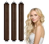 LOPHE 3 Pcs Heatless Hair Curler, Heatless Curls Blowout Rods Headband for All Hair Types, Soft Hair Roller Rods with Hook, Overnight Heatless Hair Curlers, Women Long Hair Styling Tools, Brown