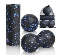 LOPHE 3 Pcs Massage Ball Set, Muscle Massage Foam Roller, Peanut Ball Massage The Fascia, Double Lacrosse Ball, Self Massage Ball with Storage Bag, Relieve Body and Foot Muscle Tension (Blue)