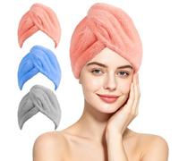 LOPHE 3 PCS Microfiber Hair Drying Towel Super Absorbent, Blue Pink Gray