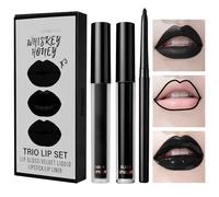 LOPHE 3Pcs Black Lip Kit Set | Matte Velvet Liquid Lipstick, Lip Gloss & Lip Liner | Waterproof, Long Lasting Makeup for Halloween, Christmas, Gothic & Cosplay | Gift Ready