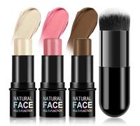 LOPHE 3Pcs Cream Contour Stick, Waterproof Contouring Highlighter Blush Makeup Kit with Brush, Long Lasting & Blendable for Face Sculpting, All Skin Tones