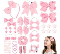 LOPHE 77Pcs Pink Girls School Hair Accessories Kit, Hair Bows Elastic Headbands Hair Clips, Cheer Bows Ponytail Holder Hair Barrettes, Hair Accessories for Girls Christmas Birthday Gift