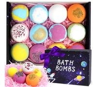 LOPHE Bath Bomb Gift Set, 12 Pcs Natural Handmade Bubble Bath Bombs, Organic Bubble Bath Bombs Kit with Essential Oil, Spa Bomb Bath Fizzer Gift for Christmas Valentines Anniversary (Planet Themed)
