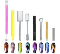 LOPHE Cat Eye Magnet Set, 8Pcs Nail Magnet Tool Set, Double-Head Strong Suction Nail Magnet Sticks, 3D Magnetic Cat Eye Effect, Cat Eye Gel Nail Polish Magnet Wand for Nail DIY Salons