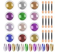 LOPHE Chrome Nail Powder 12Pcs,Metallic Holo Aurora Effect | Metallic mirror,holo aurora,pearl pearlescent,glazed donut,for gel polish,nail art,DIY salon,easy to apply,long lasting
