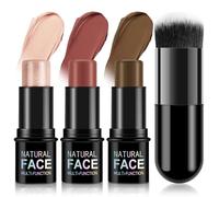 LOPHE Cream Contour Stick Kit,3Pcs with Brush Waterproof Blendable | Bronzer highlighter blush,for face sculpting,natural matte finish,cheekbone definition,all skin tones,long lasting