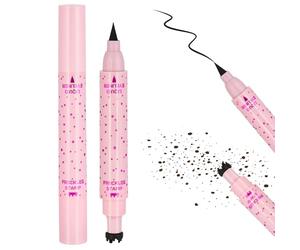 LOPHE Eyeliner Freckle Pen, Waterproof Double-headed Liquid Eyeliner Stamp Pen Set 2 in 1 Dark Freckle Stamp and Black Liquid Eyeliners Natural Lifelike Freckle Stamp Pen for Sunkissed Makeup,03