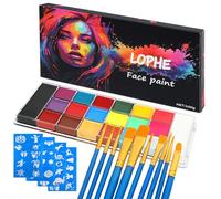 LOPHE Face Body Painting Kit,20 Colors Body Paint for Kids Adults, Oil-Based Waterproof Face Paint Palette with 10 Brushes and 4 Stencils,Party Makeup Set for Halloween Christmas Carnival Cosplay