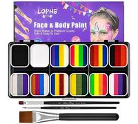 LOPHE Face Body Painting Kit, 42 Colors Rainbow Body Paint Makeup Pigment for Kids Adults, Water Based Split Cake Face Paint Palette with 3 Brushes, Face Painting Makeup Set for Halloween Cosplay