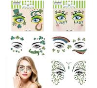 LOPHE Face Gem Glitter,6 PCS Adhesive Face Glitter Gem Temporary Tattoo Stickers,Crystal Eyes Face Stickers Set for Music Holiday Party,Halloween,Christmas,Birthday Carnival(Green Theme)