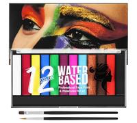 LOPHE Face Paint Kit - 12 Color Face Painting Palette with 2 Brushes, Water Based, Washable, Non-Toxic Body Paint for Adults & Kids
