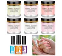 LOPHE French Dipping Powder Nail Kit with 6 Glitter Colours, 9 PCS Nail Dip Powder Starter Kit Nail Tools Dip Nail Starter Set with Base Top Coat Activator for Girls Gift Manicure DIY Art(B)