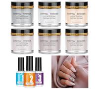 LOPHE French Dipping Powder Nail Kit with 6 Glitter Colours, 9 PCS Nail Dip Powder Starter Kit Nail Tools Dip Nail Starter Set with Base Top Coat Activator for Girls Gift Manicure DIY Art(A)