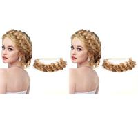 LOPHE Hair Braid Headband, Messy Wide 2 Strands Chunky Fishtail Braided Headband, Fluffy Wide Strands Wedding Hair Band, Fluffy Braids Wig Band for Women and Girls (Blonde) (Pack of 2)