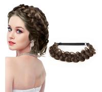 LOPHE Hair Braid Headband, Messy Wide 2 Strands Chunky Fishtail Braided Headband, Fluffy Wide Strands Wedding Hair Band, Fluffy Braids Wig Band for Women and Girls (Dark Brown)
