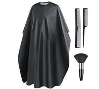 LOPHE Hairdressing Gown Barbers Cape, Black Salon Cape Apron with Neck Duster Brush and Pointed Tail Comb, Waterproof Unisex Cutting Gowns for Hair Styling, Cuts and Colours, Barber Accessories, A