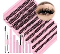 LOPHE Individual Cluster Lashes Kit, 200 Pcs 60D Wispy Lash Clusters D Curl Eyelashes Individual Kit 8-16mm Cluster Eyelashes, Natural DIY Lash Extension Kit with Glue Adhesive & Seal, Tweezers