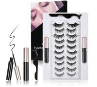 LOPHE Magnetic Eyelashes Set, 10 Pairs Premium Faux Mink Lashes with 2 Magnetic Eyeliners, Reusable 3D Curly Lashes Natural to Dramatic, Complete Kit for Women Christmas Birthday Gift