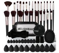 LOPHE Makeup Brushes 51-Piece Complete Set, Professional Synthetic Foundation Blush Eyeshadow Powder Brushes with Beauty Sponges, Powder Puffs, Cleaning Tools, Cosmetic Bag, Black