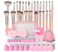 LOPHE Makeup Brushes 51-Piece Complete Set, Professional Synthetic Foundation Blush Eyeshadow Powder Brushes with Beauty Sponges, Powder Puffs, Cleaning Tools, Cosmetic Bag, Pink