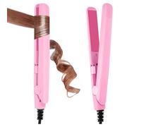 LOPHE Mini Ceramic Plate Hair Straightener, 10s Fast Heating Flat Irons Curling Iron Hair Portable Travel Curling Wand Upgraded Dual-use Hair Curler for Short and All-Hair Types (Pink)