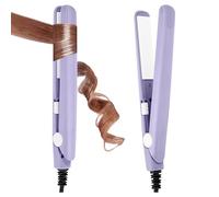 LOPHE Mini Ceramic Plate Hair Straightener, 10s Fast Heating Flat Irons Curling Iron Hair Portable Travel Curling Wand Upgraded Dual-use Hair Curler for Short and All-Hair Types (Purple)