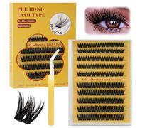 LOPHE Pre Glued Cluster Lashes, Individual Eyelashes Kit 100pcs Self Adhesive Eyelashes No Glue Needed with Tweezers, Reusable Underlash Pre Glued Lashes 10-16mm for Natural Look