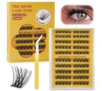 LOPHE Pre Glued Cluster Lashes, Wispy Cluster Lashes 120pcs Self Adhesive Eyelashes No Glue Needed with Tweezers, Reusable Underlash Pre Glued Lashes 10-16mm for Natural Look