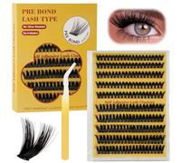 LOPHE Pre Glued Cluster Lashes, Wispy Cluster Lashes 200pcs Self Adhesive Eyelashes No Glue Needed with Tweezers, Reusable Underlash Pre Glued Lashes 10-16mm for Natural Look