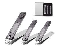 LOPHE Professional Nail Clippers Set, 3Pcs Nail Cutter Kit, Stainless Steel Nail Care Tools with Travel Case, Heavy Duty Manicure Pedicure Set, Portable Toenail Clipper for Men Women Thick Fingernail