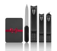 LOPHE Professional Nail Clippers Set, 4Pcs Nail Cutter Kit, Stainless Steel Nail Care Tools with Travel Case, Heavy Duty Manicure Pedicure Set, Portable Toenail Clipper for Men Women Thick Fingernail