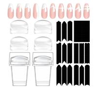LOPHE Silicone French Tip Nail Stamp Kit, 2Pcs Nail Art Jelly Stamper with 4 Silicone Cushion and 7 Nail Stickers Clear Silicone Jelly Stamper Nail Stamper Kit for Home Diy Nail Art Salon Gifts(A)