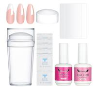 LOPHE Silicone French Tip Nail Stamp Kit, Nail Art Jelly Stamper with Silicone Cushion Scrapers Nail Gel Polish Top & Base Coat Clear Silicone Jelly Stamper for Home Diy Nail Art Salon Gifts(B)