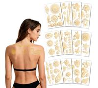 LOPHE Temporary Tattoos,12 Sheets Large Pack Gold Tattoo Stickers, Temporary Tattoos for Women Men Adults, Waterproof Fake Tattoos for Party Halloween Holiday