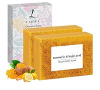LOPHE Turmeric Kojic Acid Soaps, 2Pcs Naturals Range Bar Soap Handmade Turmeric Granular Soap with Turmeric Vitamin C Retinol Collagen Coconut Oil Tea Tree Oil for Face Body Skin Brightening