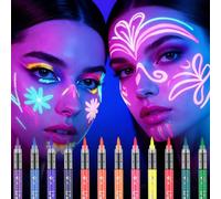 LOPHE UV Face Paint Markers 12 Colours, Neon Glow Body Paint Pens for Skin, Glow in The Dark under Black Light, Quick Dry Waterproof & Washable for Halloween Party Festival Makeup