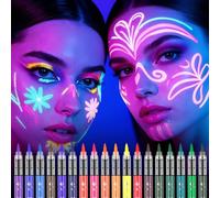 LOPHE UV Face Paint Markers 18 Colours, Neon Glow Body Paint Pens for Skin, Glow in The Dark under Black Light, Quick Dry Waterproof & Washable for Halloween Party Festival Makeup
