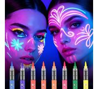 LOPHE UV Face Paint Markers 8 Colours, Neon Glow Body Paint Pens for Skin, Glow in The Dark under Black Light, Quick Dry Waterproof & Washable for Halloween Party Festival Makeup
