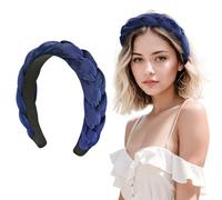 LOPHE Velvet Braided Headband, Twisted Braid Rough Edge Hair Band, Non-Slip Twisted Knotted Headband, Cute Vintage Style Braided Hairband, Makeup Headbands for Women (Dark Blue)