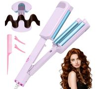 LOPHE Wave Hair Curler 32mm 4 Temperature Settings 160-220C 10 Second Fast Heating Anti-Scald Design & Travel Lock Dual Negative Ion Ceramic Tourmaline for Long Medium Short Hair Care Purple